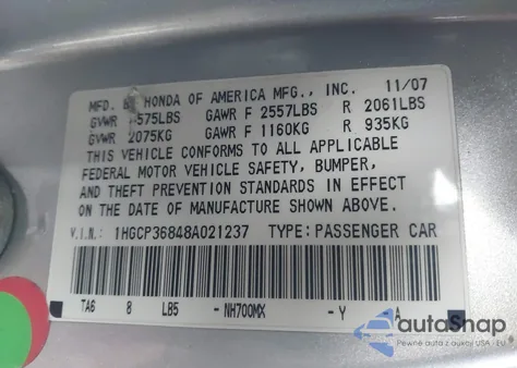 2008 Honda Accord 3.5 Ex-L z USA, uszkodzony, nr VIN 1HGCP36848A021237